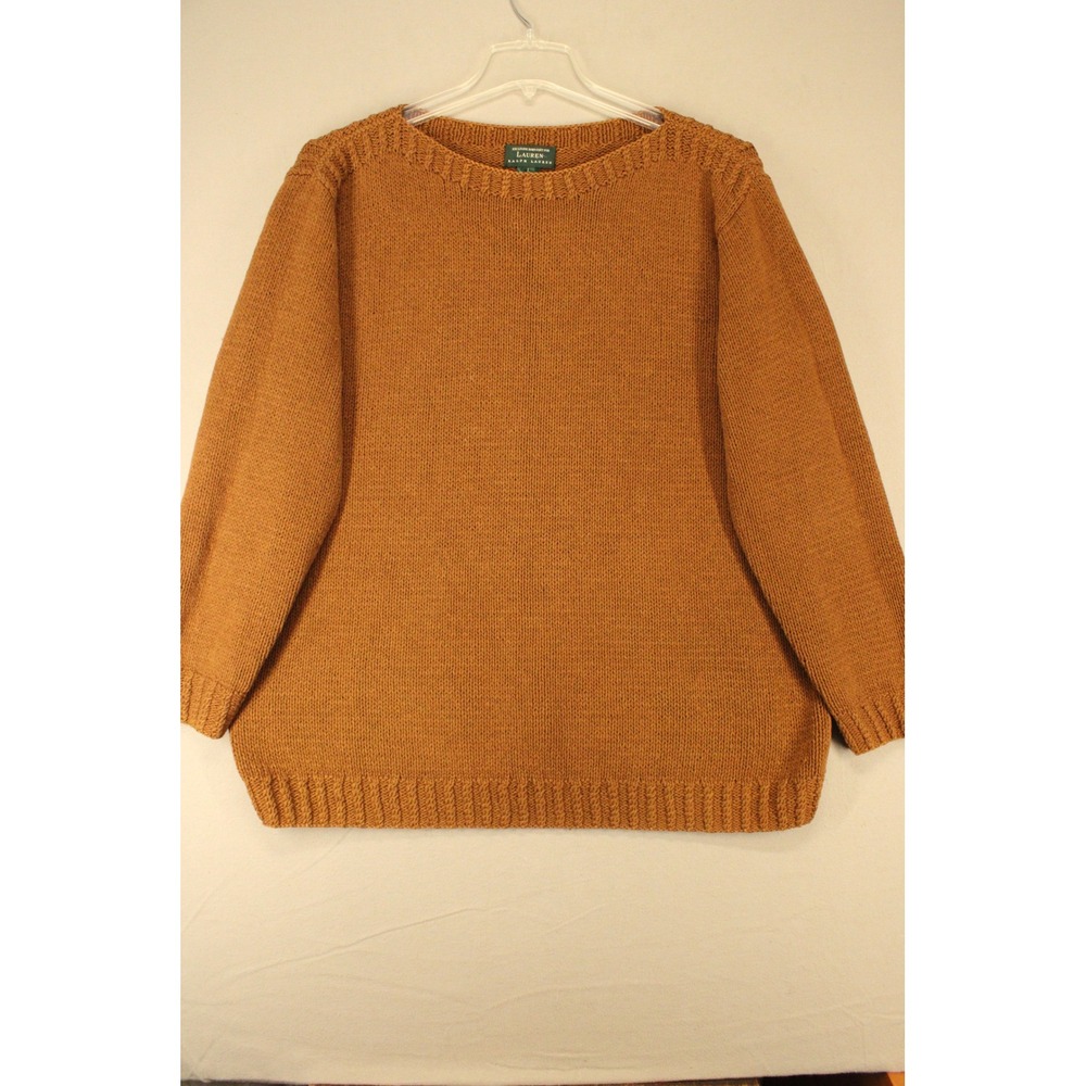 Lauren Ralph Lauren Sweater Hand Knit Womens L Brown Cotton Preppy Minimalist
